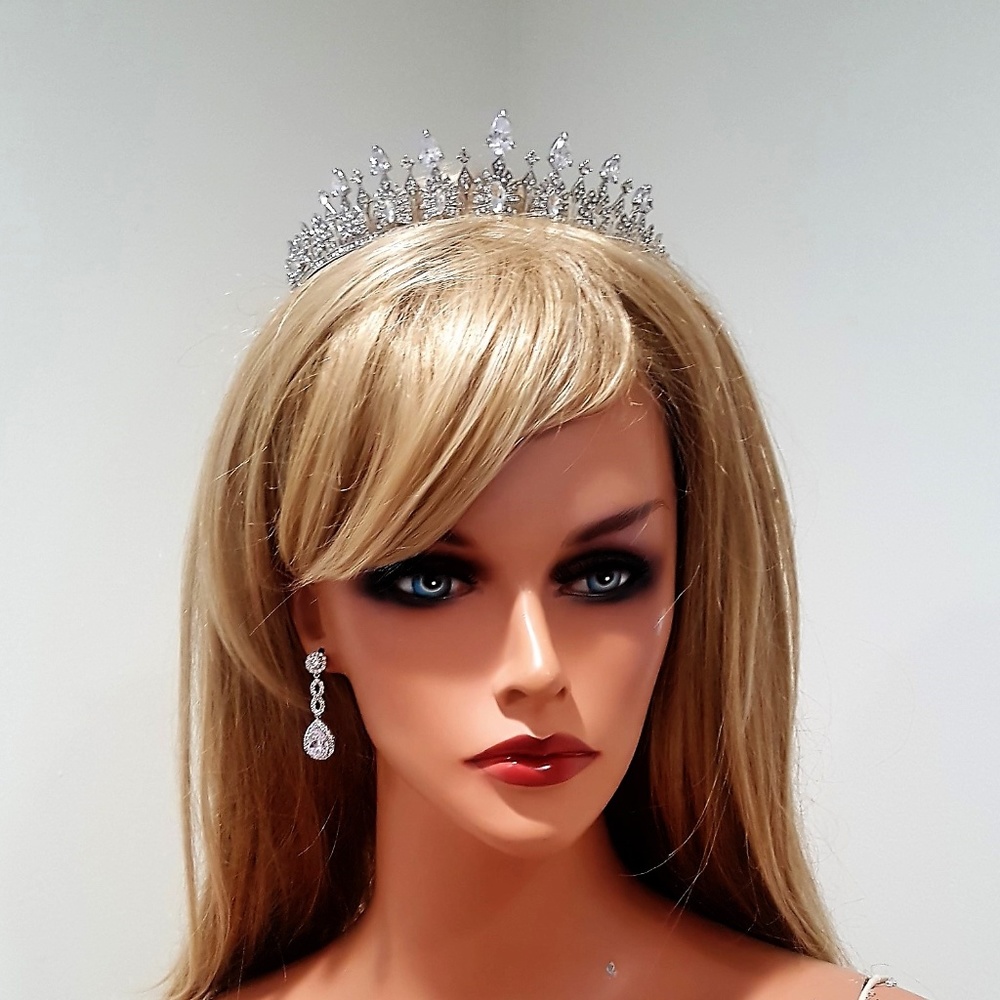 Bridal CZ Tiara Silver Plated Style T-017-A